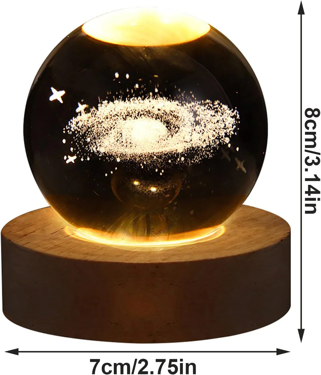 3D Galaxy Crystal Ball Night Light Lamp | Crystal Ball Lamp with Wood Base | Laser Engraved Solar Sphere Lamp | Fantasy Atmosphere Decoration for Living-Room, Bedroom