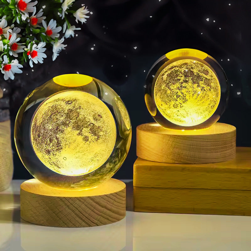 3D Galaxy Crystal Ball Night Light Lamp | Crystal Ball Lamp with Wood Base | Laser Engraved Solar Sphere Lamp | Fantasy Atmosphere Decoration for Living-Room, Bedroom