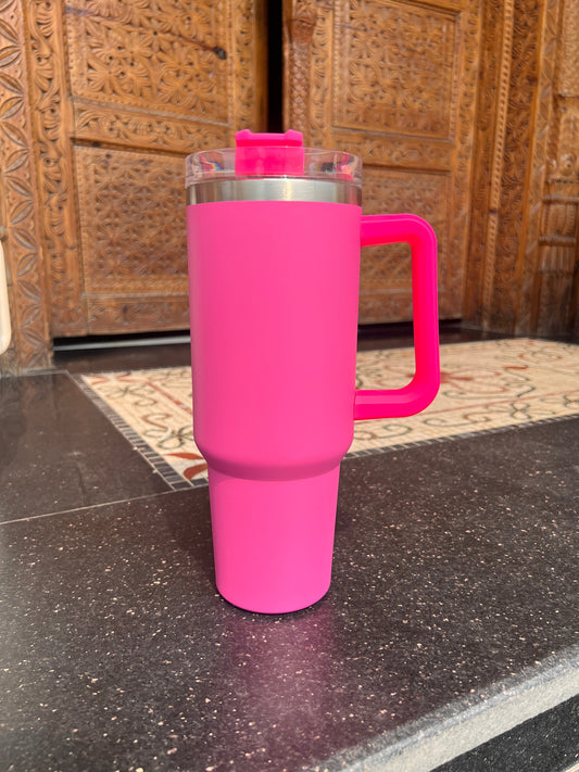 Pink Stanley Style Tumbler with Straw and Handle (1200ml)