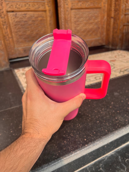 Pink Stanley Style Tumbler with Straw and Handle (1200ml)