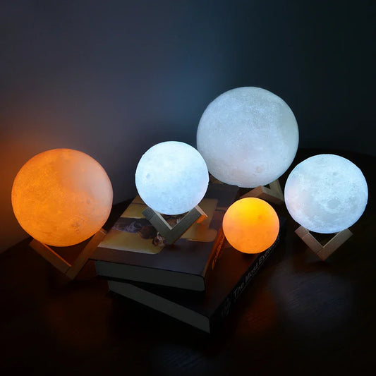 Relaxing Moon Lamp with Wooden Stand