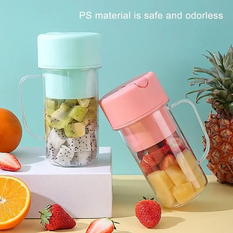 Portable rechargeable juice blender with straw.