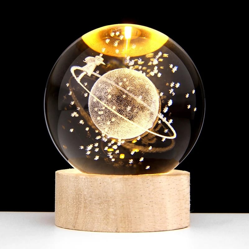 3D Galaxy Crystal Ball Night Light Lamp | Crystal Ball Lamp with Wood Base | Laser Engraved Solar Sphere Lamp | Fantasy Atmosphere Decoration for Living-Room, Bedroom