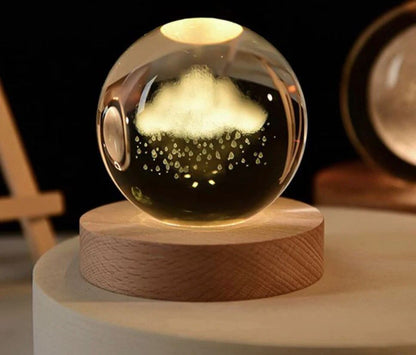 3D Galaxy Crystal Ball Night Light Lamp | Crystal Ball Lamp with Wood Base | Laser Engraved Solar Sphere Lamp | Fantasy Atmosphere Decoration for Living-Room, Bedroom