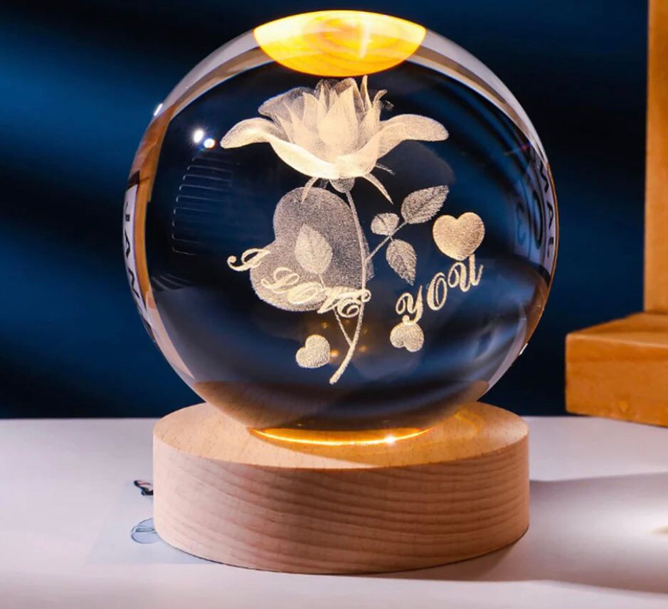 3D Galaxy Crystal Ball Night Light Lamp | Crystal Ball Lamp with Wood Base | Laser Engraved Solar Sphere Lamp | Fantasy Atmosphere Decoration for Living-Room, Bedroom