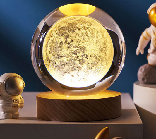 3D Galaxy Crystal Ball Night Light Lamp | Crystal Ball Lamp with Wood Base | Laser Engraved Solar Sphere Lamp | Fantasy Atmosphere Decoration for Living-Room, Bedroom