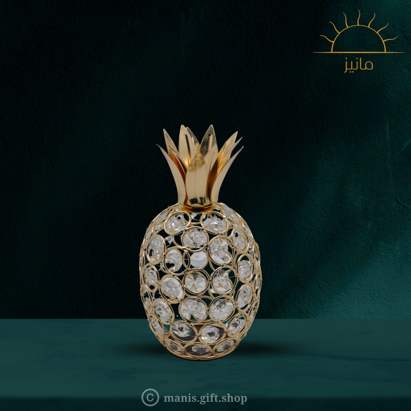 Golden Metal Pineapple With Crystal Beads